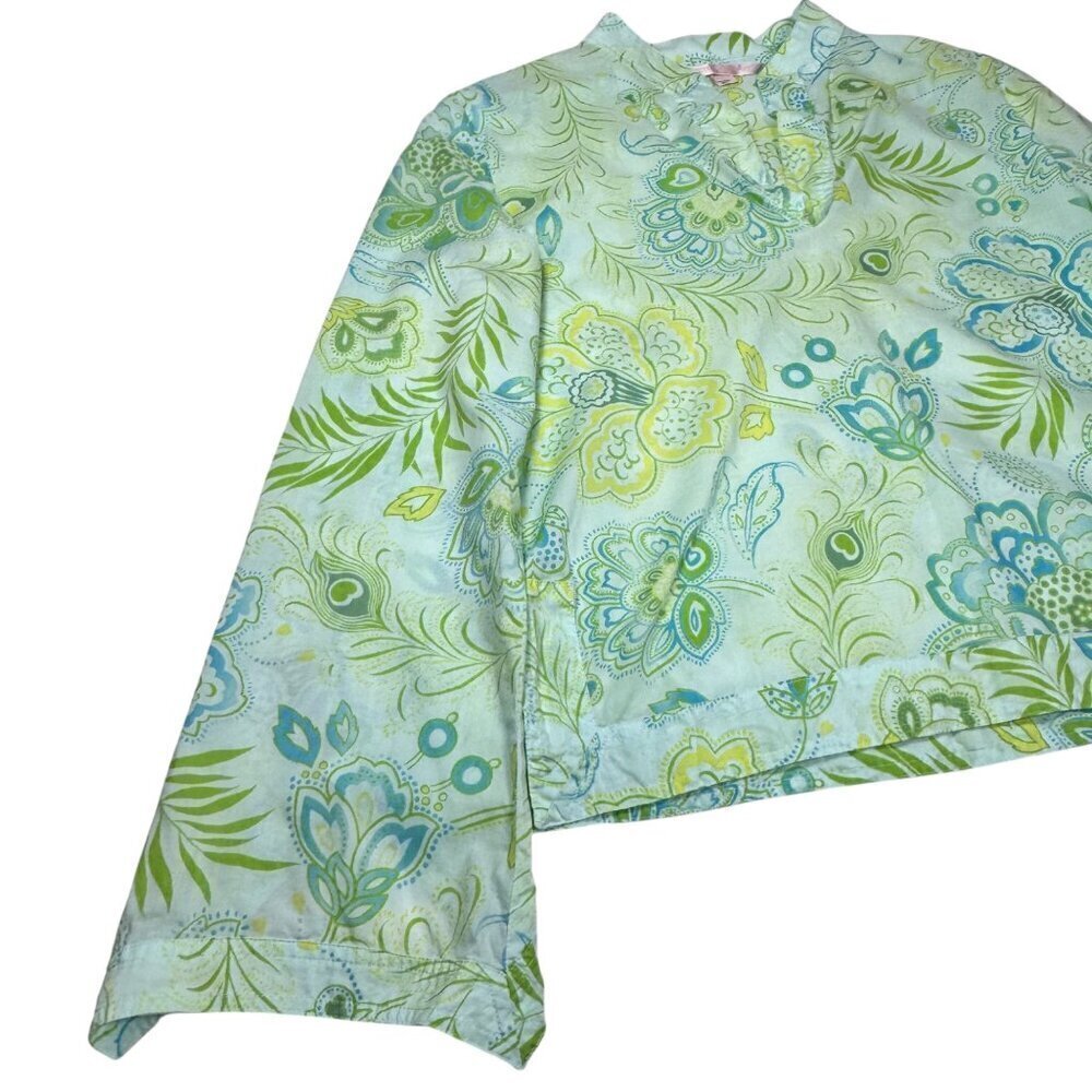 VTG Victoria’s Secret Boho Floral Top Sz.M Green Fine Cotton Peasant Coastal - Picture 10 of 14